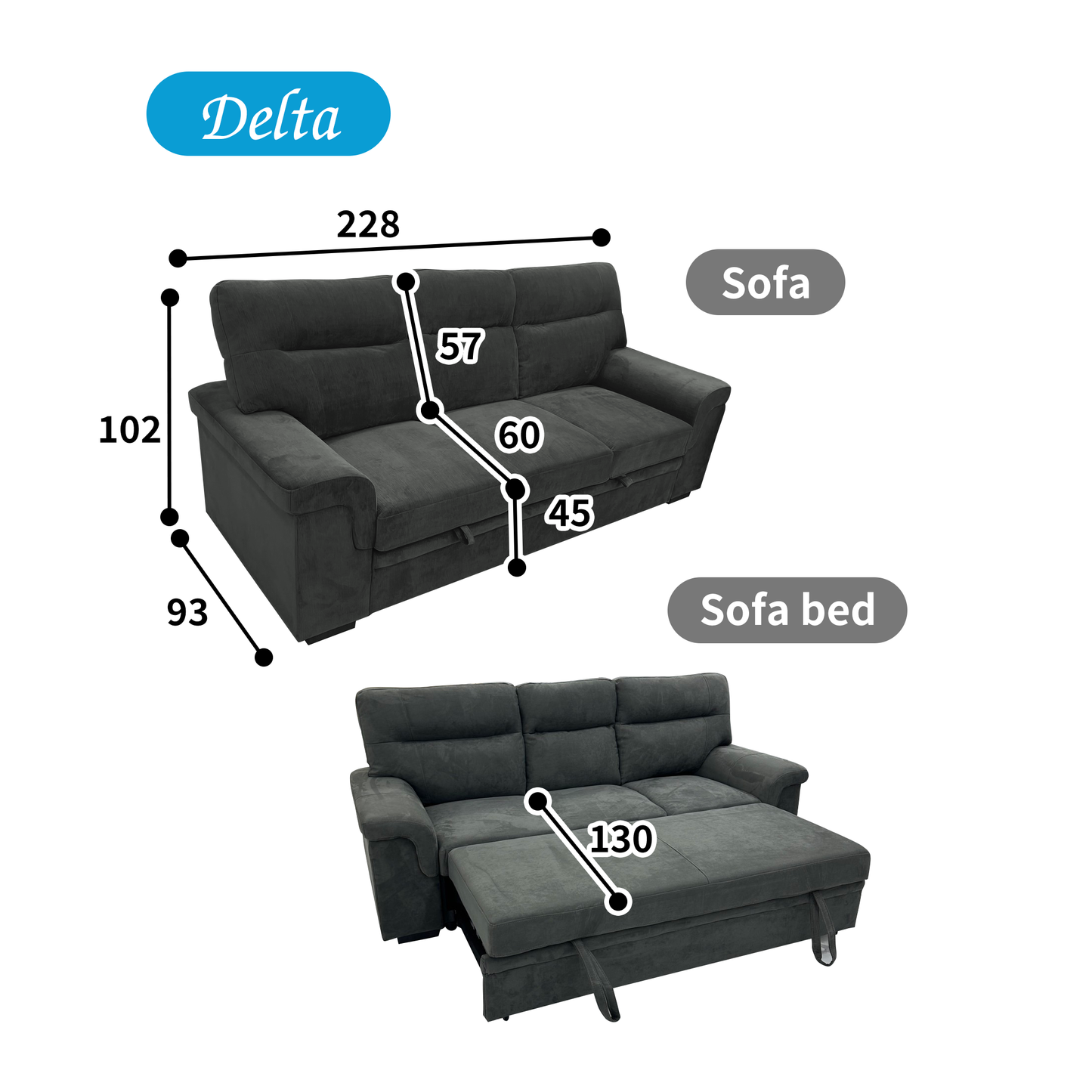 フットレスト付きハイバックソファ Delta デルタ