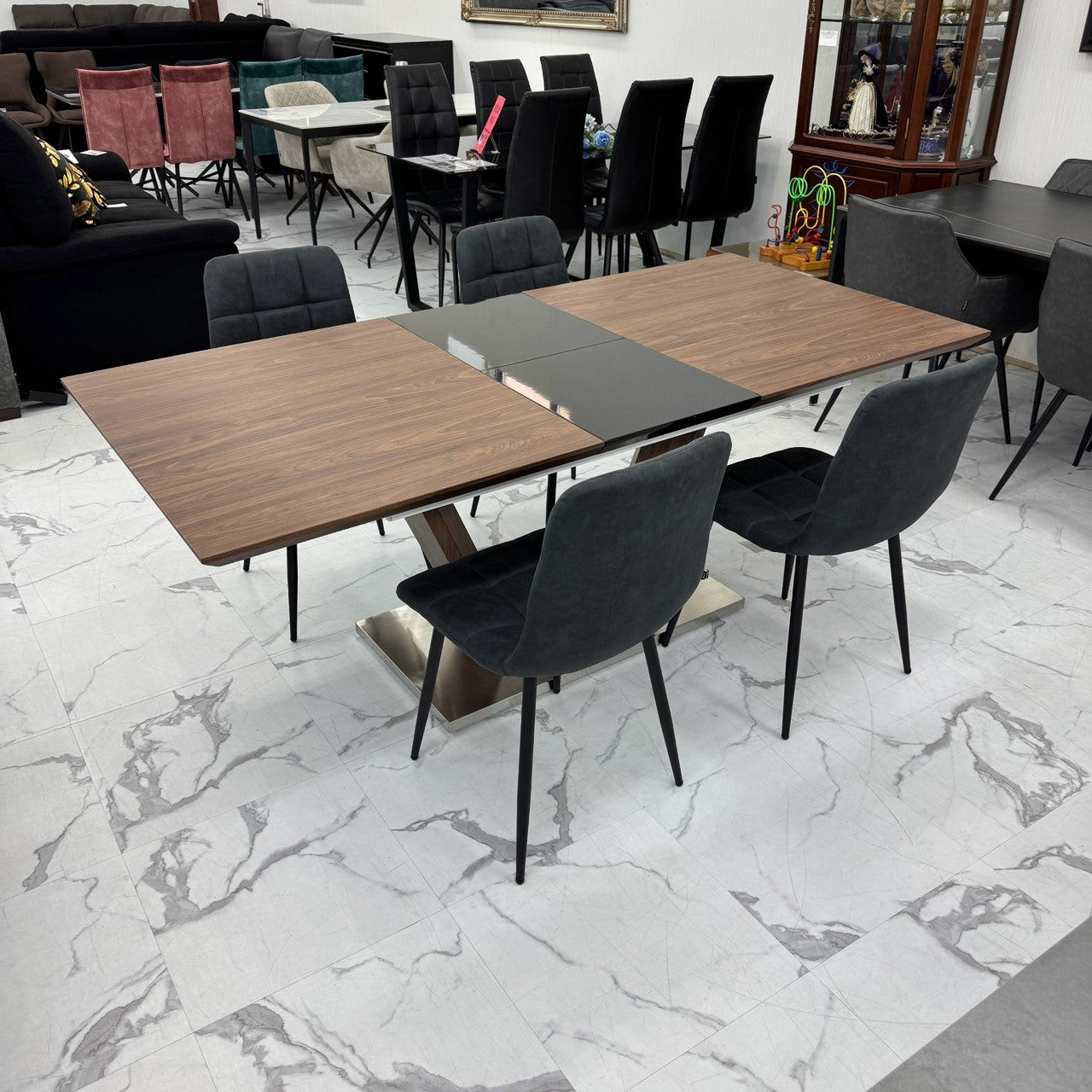 伸長式ダイニングテーブルセット4人掛け (Milano BR、PerlaⅡ)