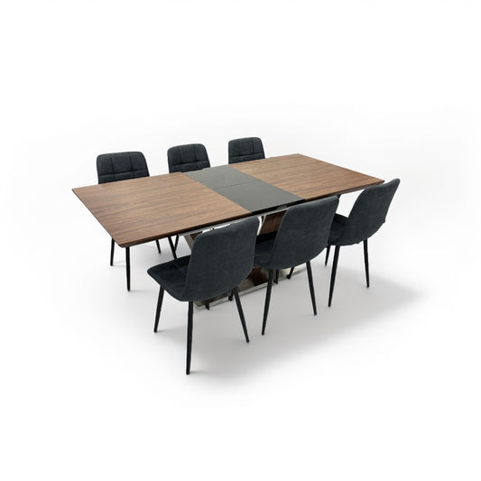 伸長式ダイニングテーブルセット6人掛け (Milano BR、PerlaⅡ)