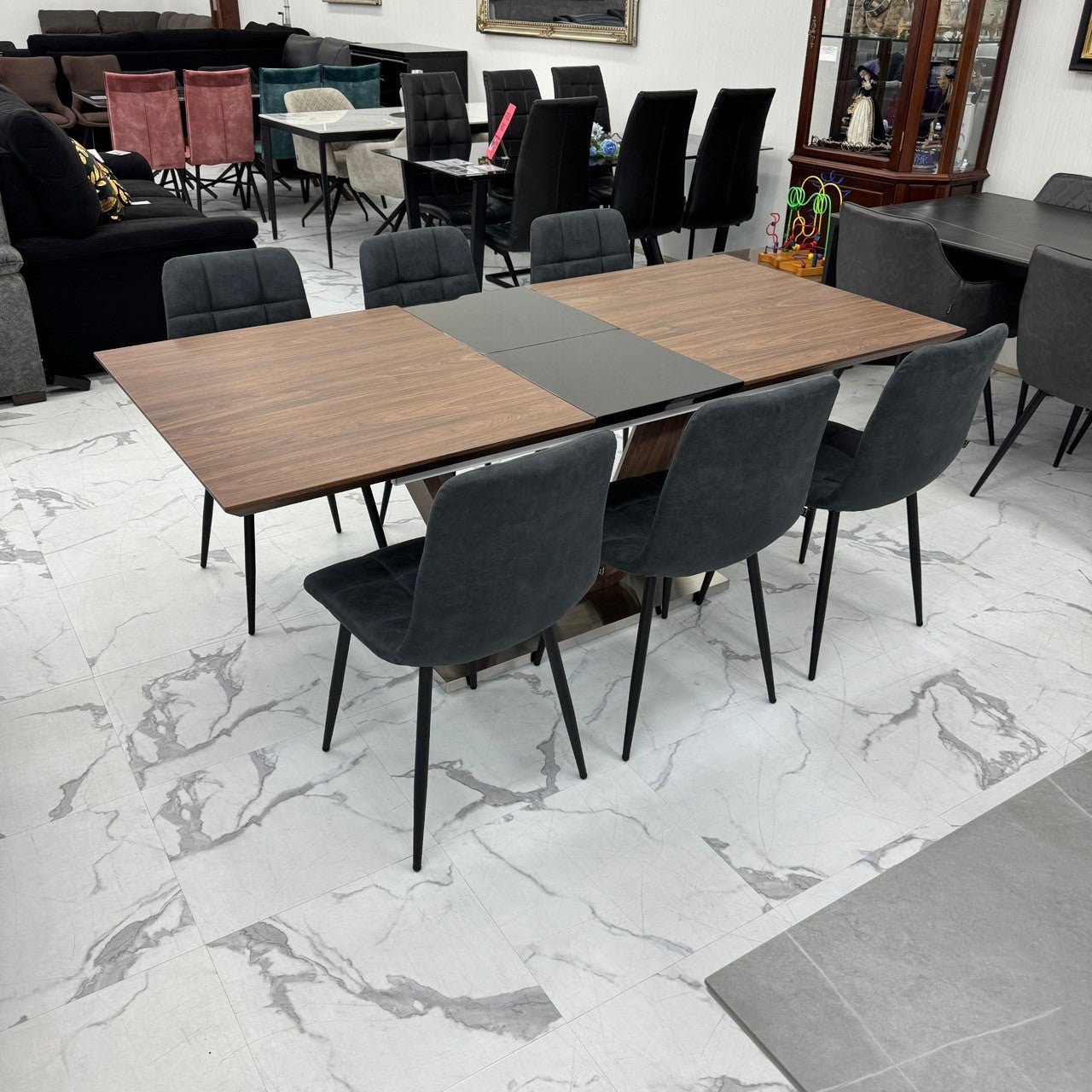 伸長式ダイニングテーブルセット6人掛け (Milano BR、PerlaⅡ)