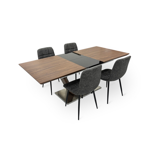 伸長式ダイニングテーブルセット4人掛け (Milano BR、PerlaⅡ)