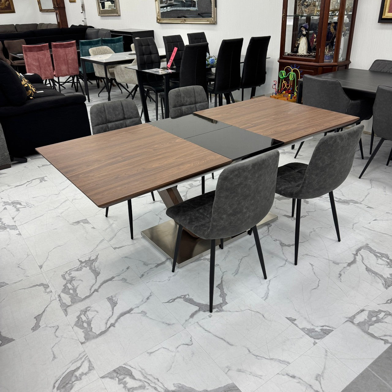 伸長式ダイニングテーブルセット4人掛け (Milano BR、PerlaⅡ)