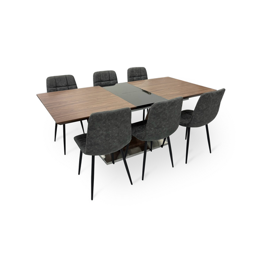 伸長式ダイニングテーブルセット6人掛け (Milano BR、PerlaⅡ)