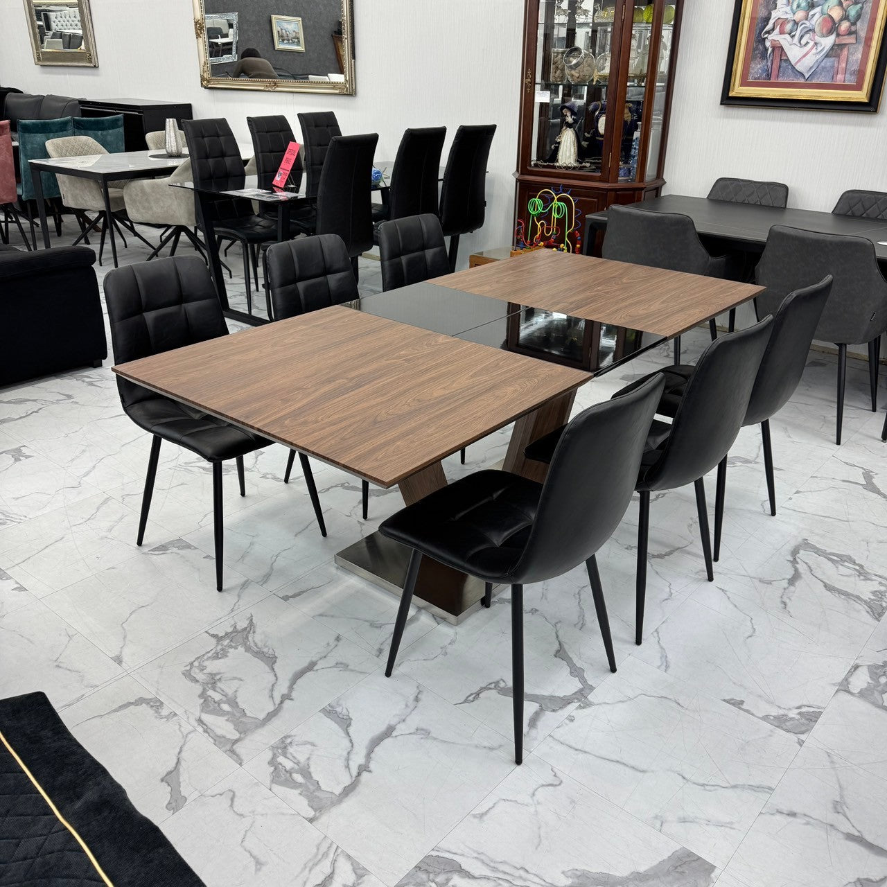 伸長式ダイニングテーブルセット6人掛け (Milano BR、PerlaⅡ)