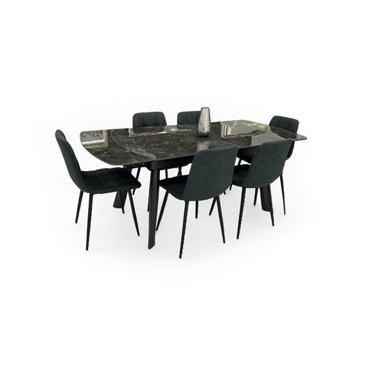 伸長式ダイニングテーブルセット6人掛け (Milano2 BR、PerlaⅡ)