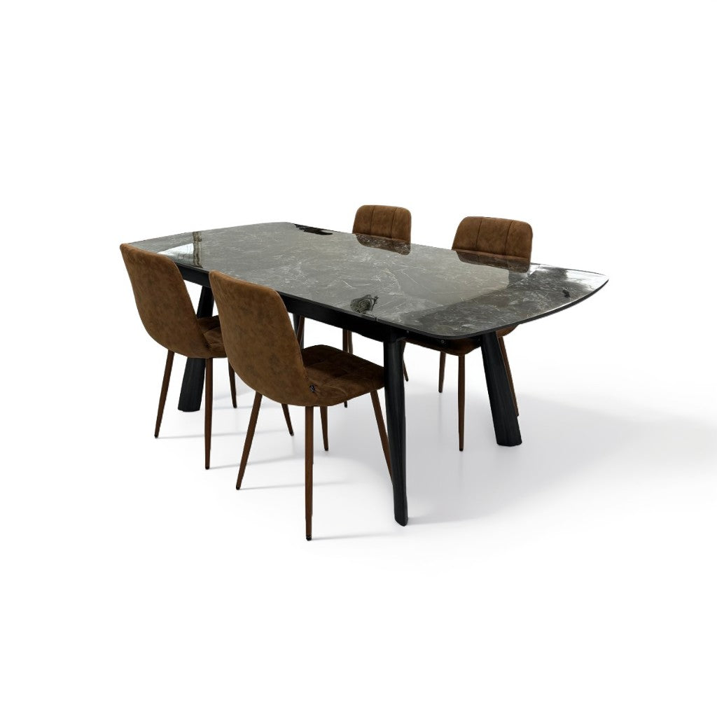 伸長式ダイニングテーブルセット4人掛け (Milano2 BR、PerlaⅡ)