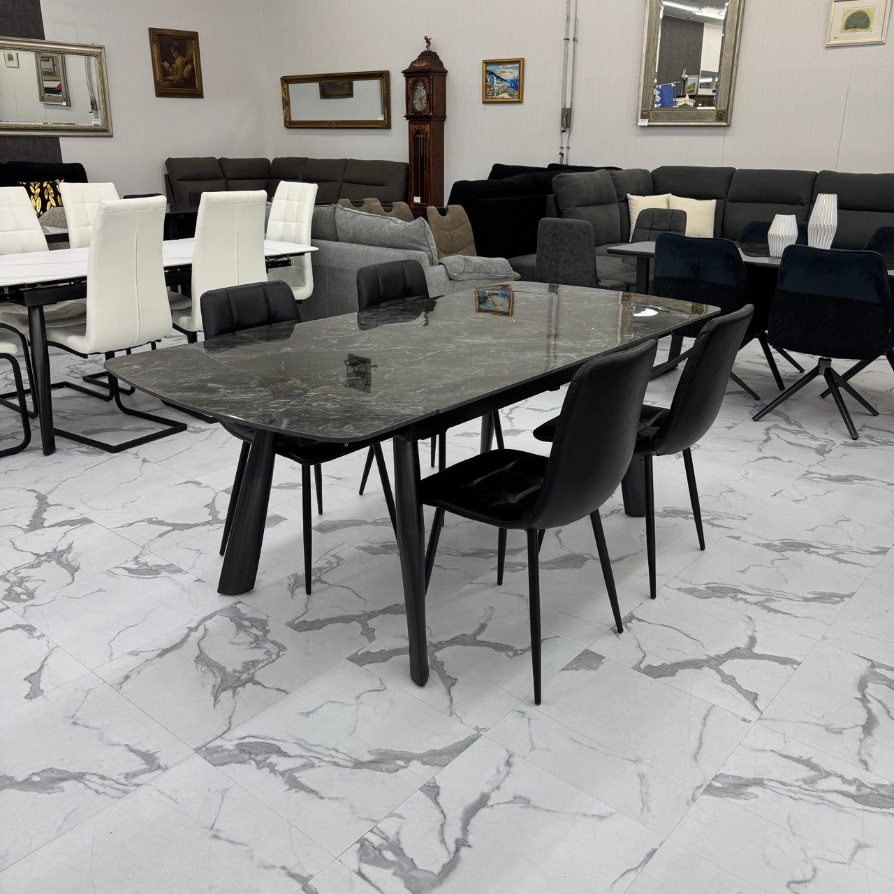 伸長式ダイニングテーブルセット4人掛け (Milano2 BR、PerlaⅡ)