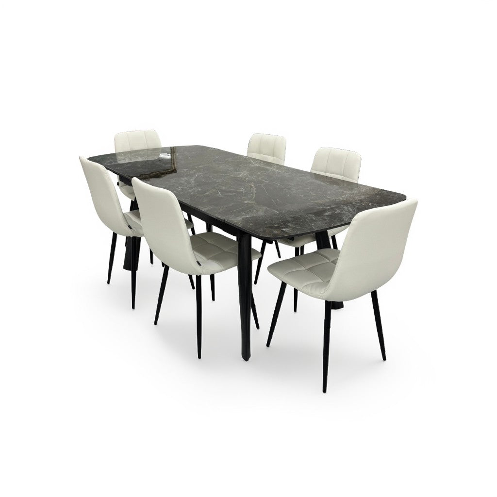 伸長式ダイニングテーブルセット6人掛け (Milano2 BR、PerlaⅡ)