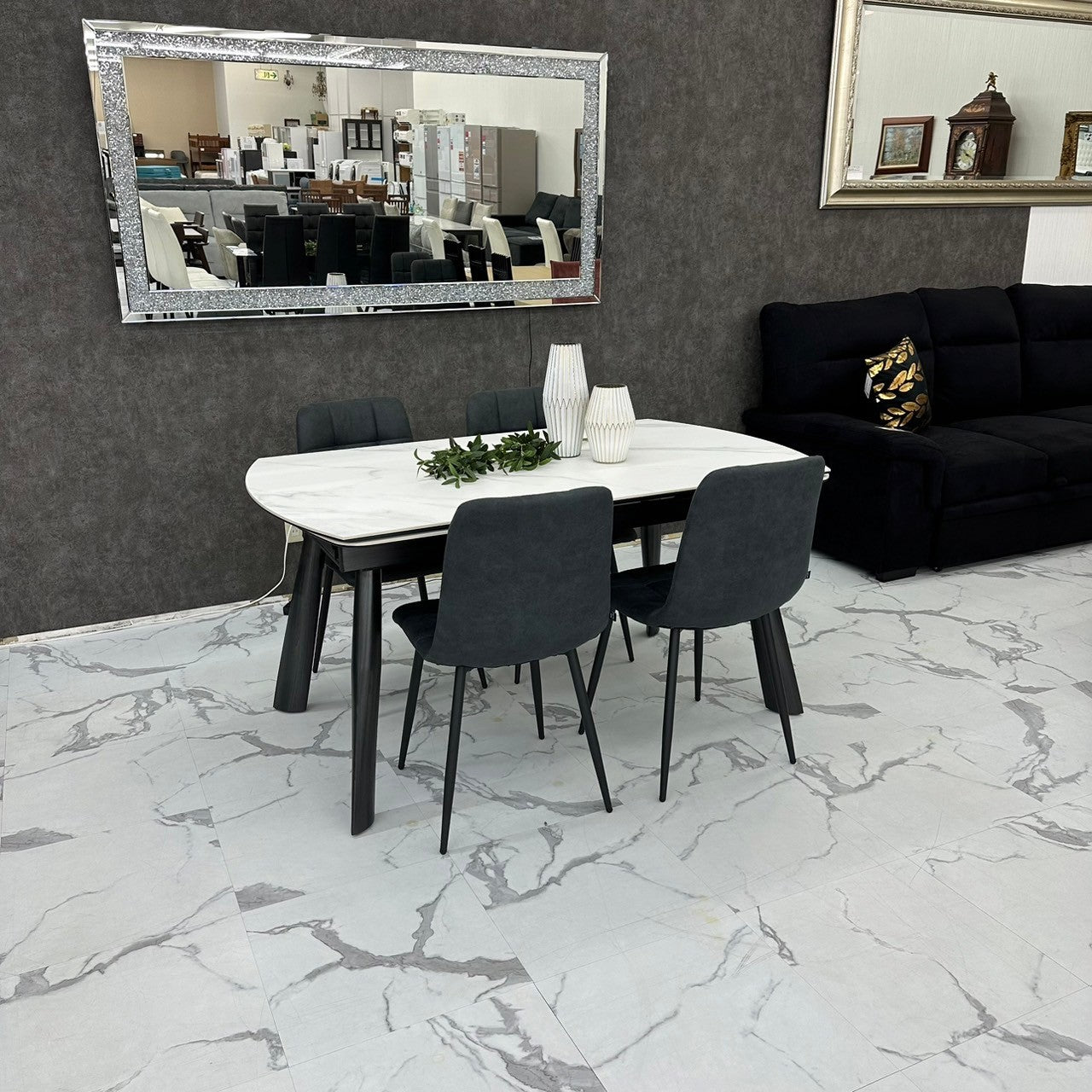 伸長式ダイニングテーブルセット4人掛け (Milano2 WH、PerlaⅡ)