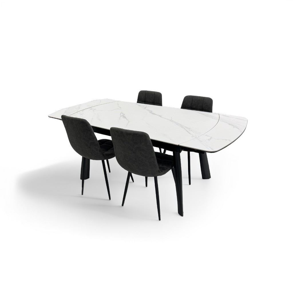 伸長式ダイニングテーブルセット4人掛け (Milano2 WH、PerlaⅡ)
