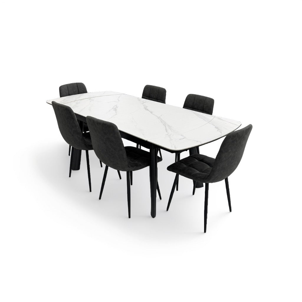 伸長式ダイニングテーブルセット6人掛け (Milano2 WH、PerlaⅡ)
