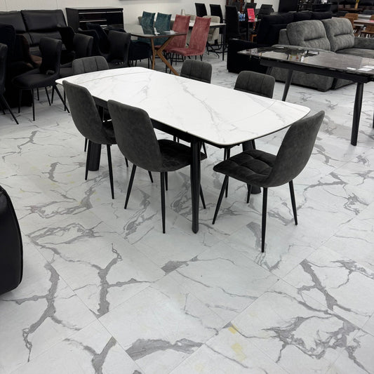 伸長式ダイニングテーブルセット6人掛け (Milano2 WH、PerlaⅡ)