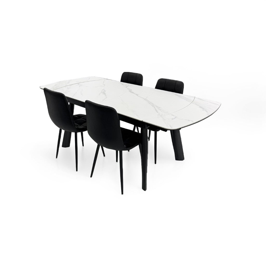 伸長式ダイニングテーブルセット4人掛け (Milano2 WH、PerlaⅡ)