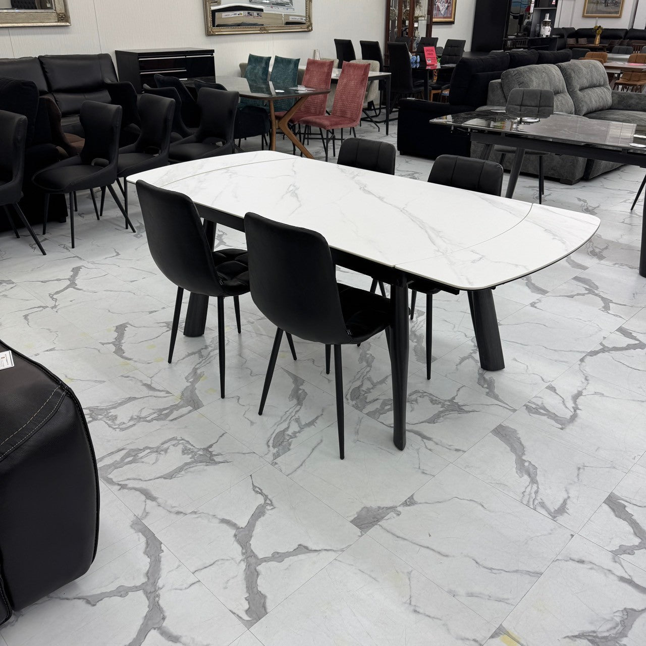伸長式ダイニングテーブルセット4人掛け (Milano2 WH、PerlaⅡ)