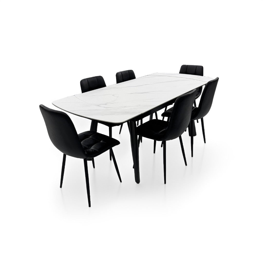 伸長式ダイニングテーブルセット6人掛け (Milano2 WH、PerlaⅡ)