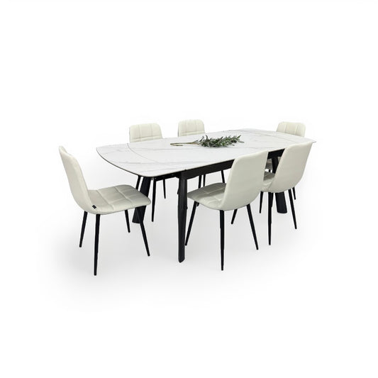 Milano2 (ホワイト)ダイニングテーブル、Perla Ⅱ (ホワイト) チェア×6脚セット