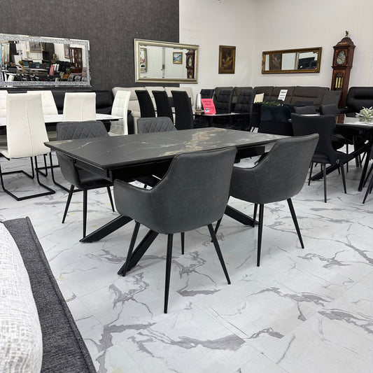 伸長式ダイニングテーブルセット4人掛け (Milano3 BK-Gold、Beta)