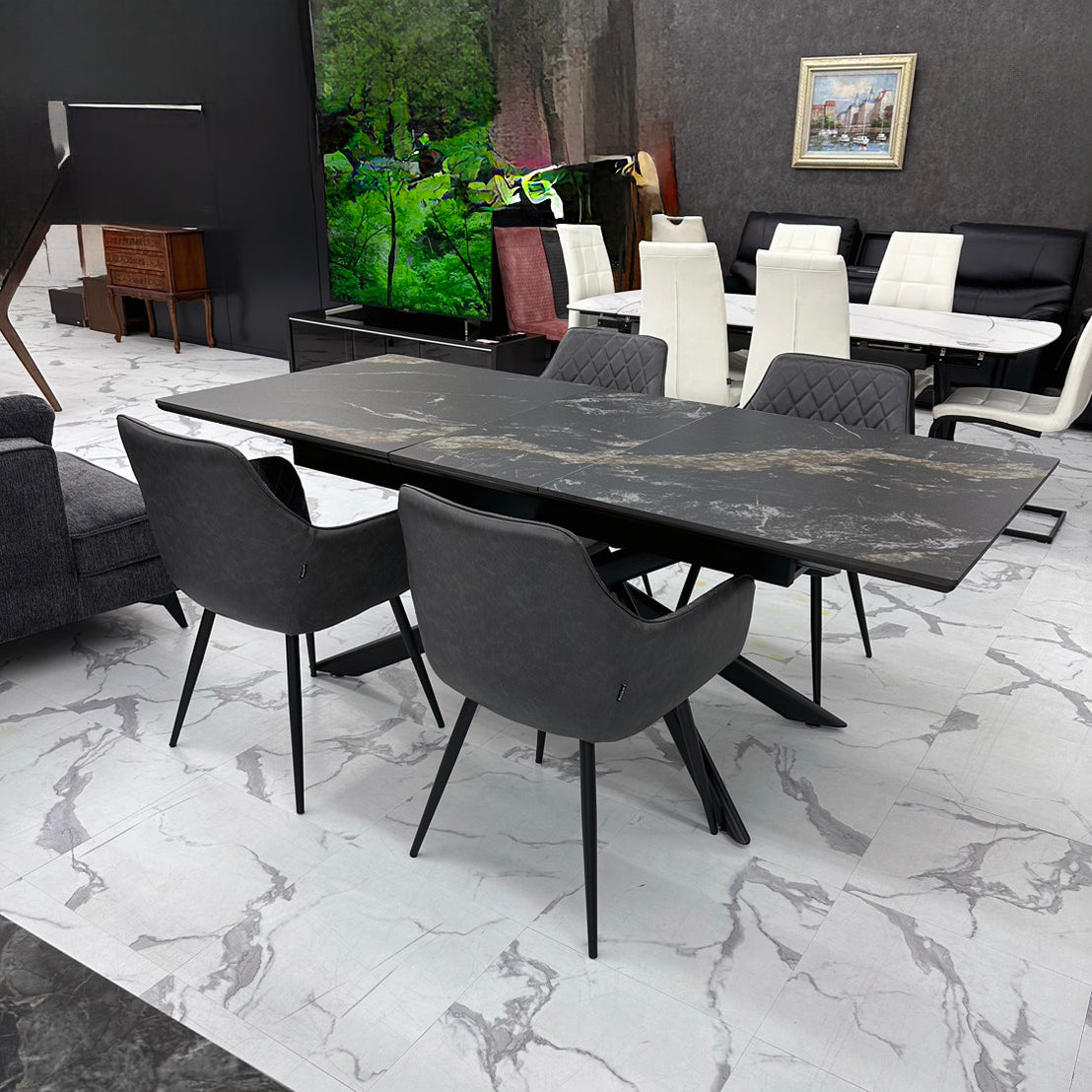 伸長式ダイニングテーブルセット4人掛け （Milano3 BK-Gold、Beta