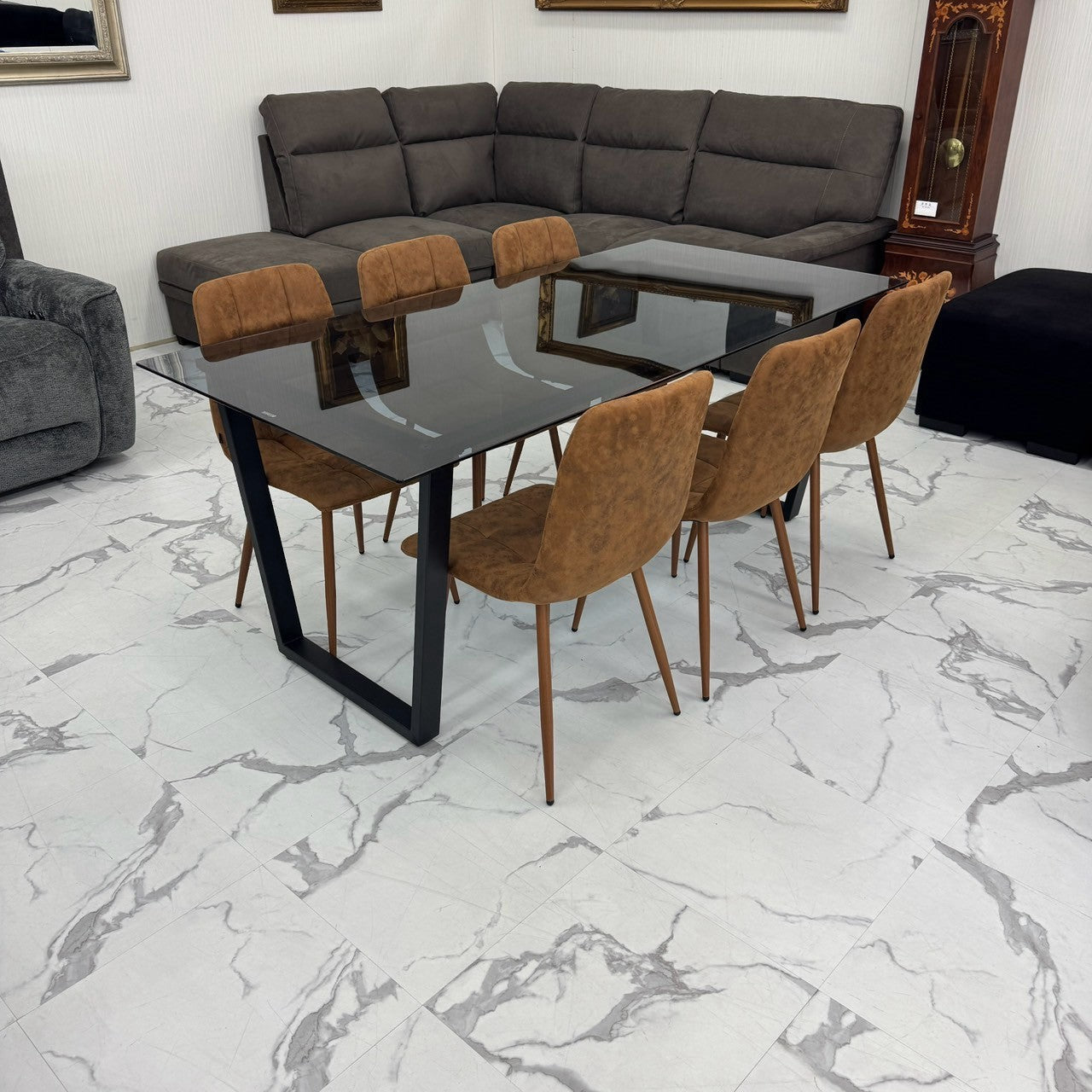ダイニングテーブルセット6人掛け (Murano80 BK、PerlaⅡ)