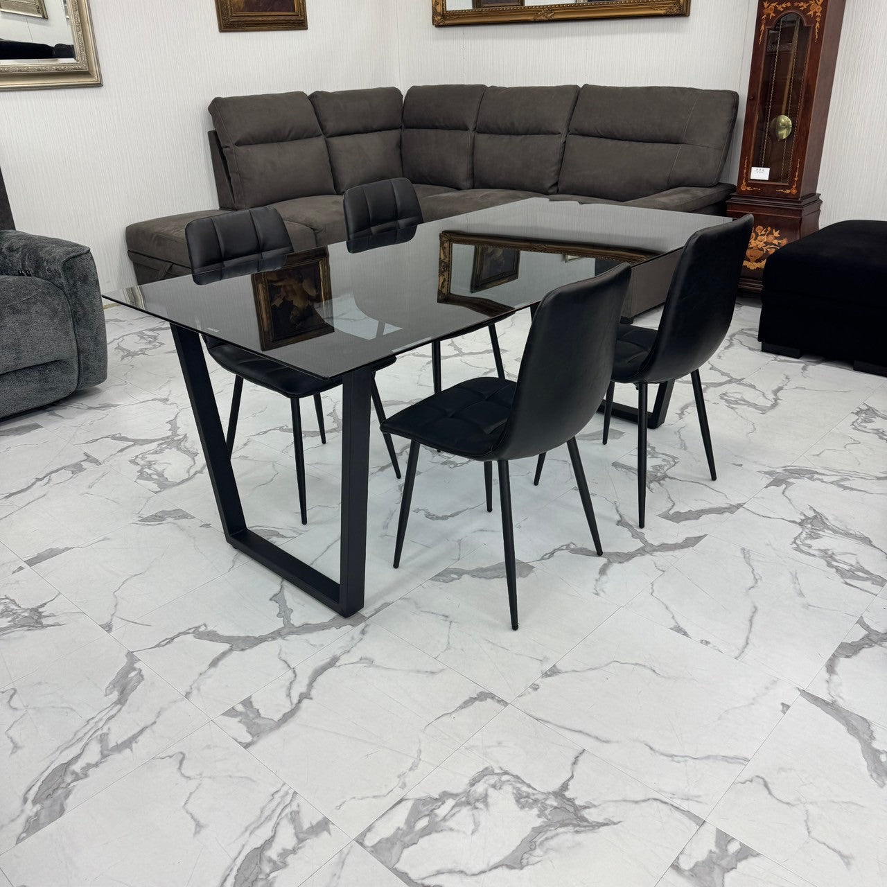 ダイニングテーブルセット4人掛け (Murano80 BK、PerlaⅡ)
