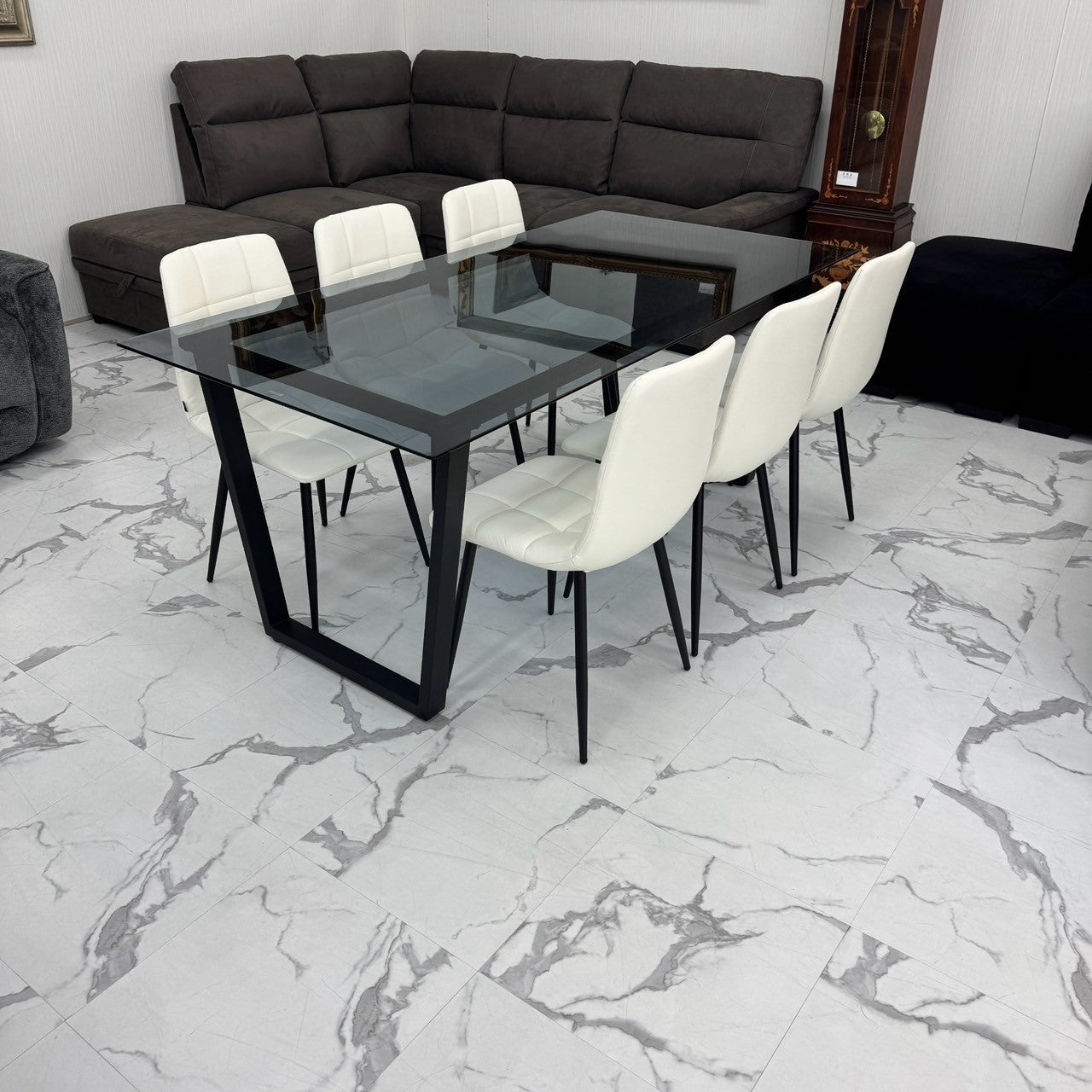 ダイニングテーブルセット6人掛け (Murano80 BK、PerlaⅡ)