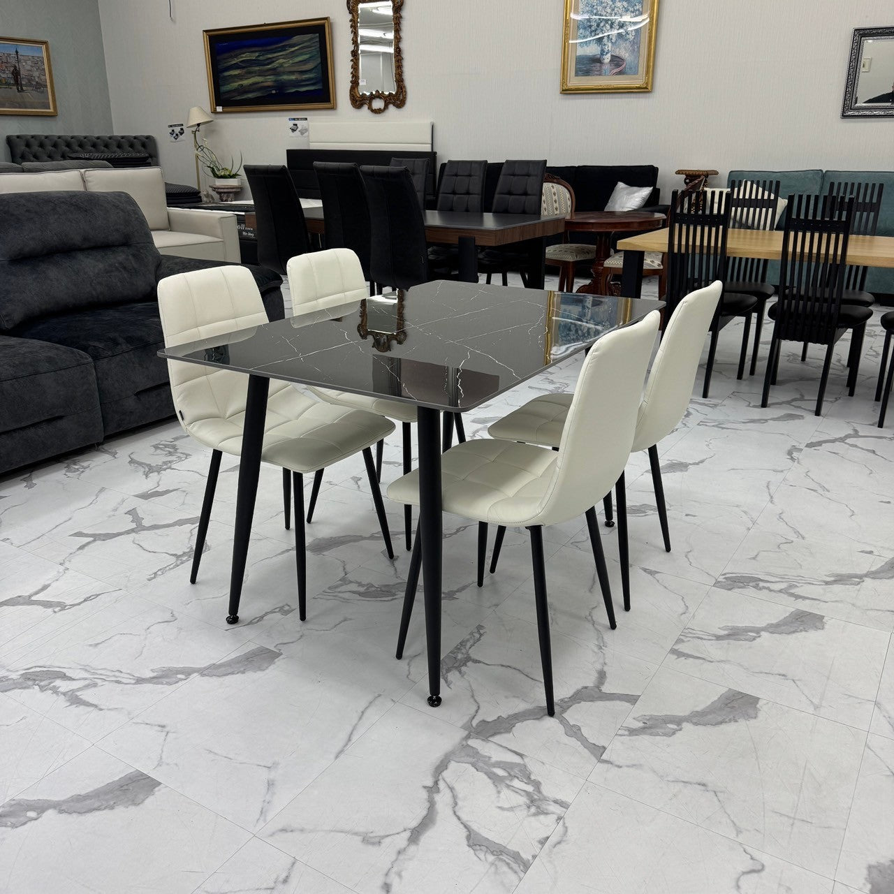 ダイニングテーブルセット4人掛け (Murano25 BK、PerlaⅡ)