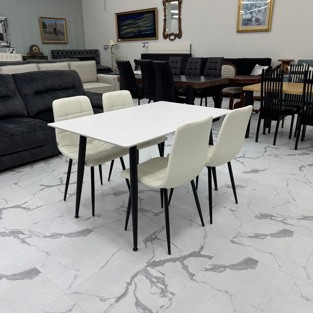 ダイニングテーブルセット4人掛け (Murano25 WH、PerlaⅡ)