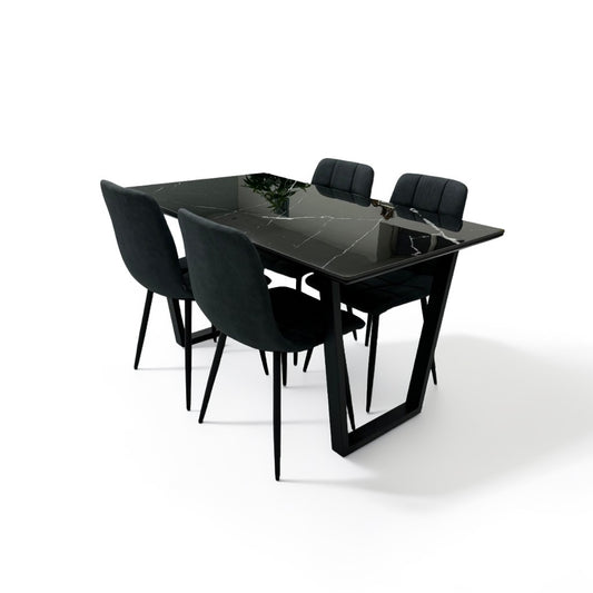 ダイニングテーブルセット4人掛け (MuranoⅢ 135 BK、PerlaⅡ)