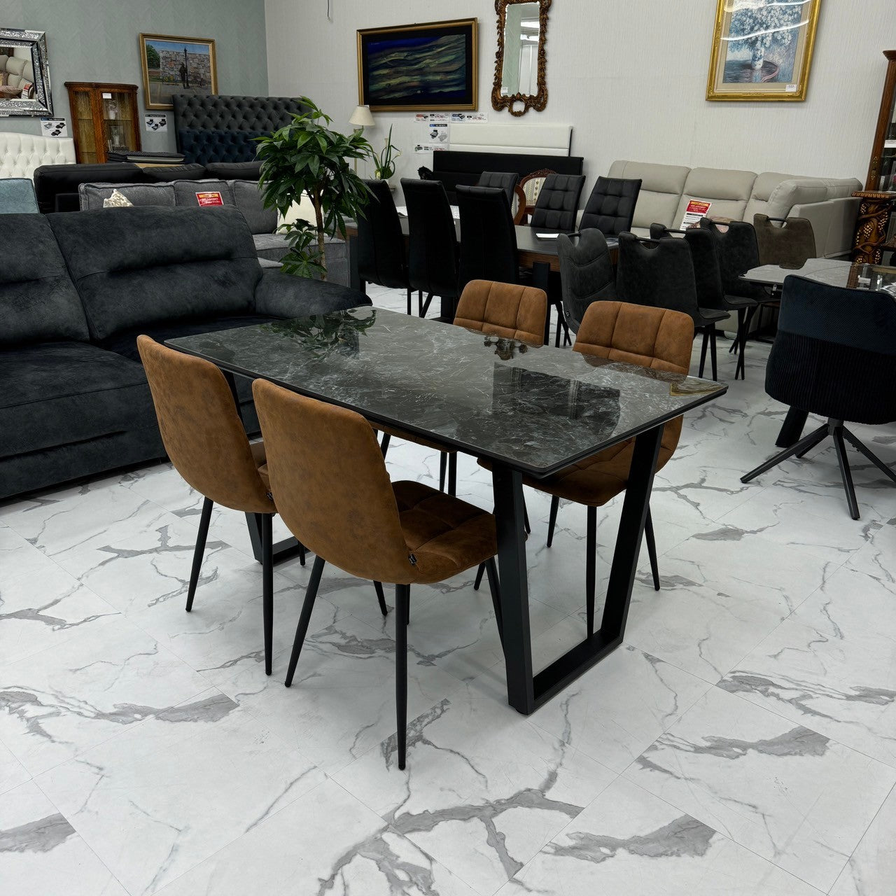 ダイニングテーブルセット4人掛け (MuranoⅢ 135 BR、PerlaⅡ)