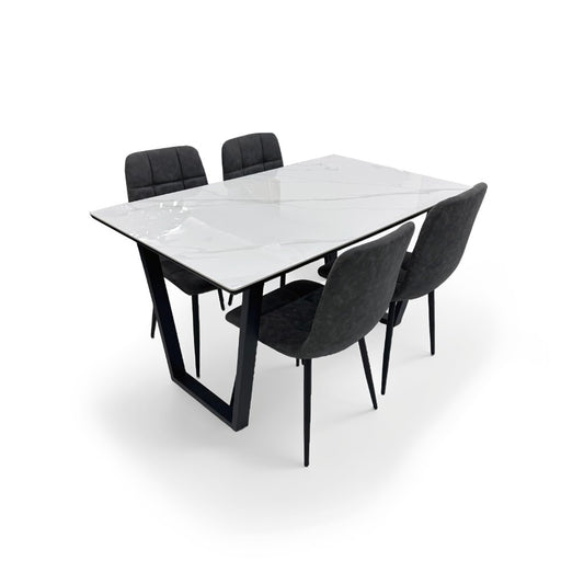 ダイニングテーブルセット4人掛け (MuranoⅢ 135 WH、PerlaⅡ)