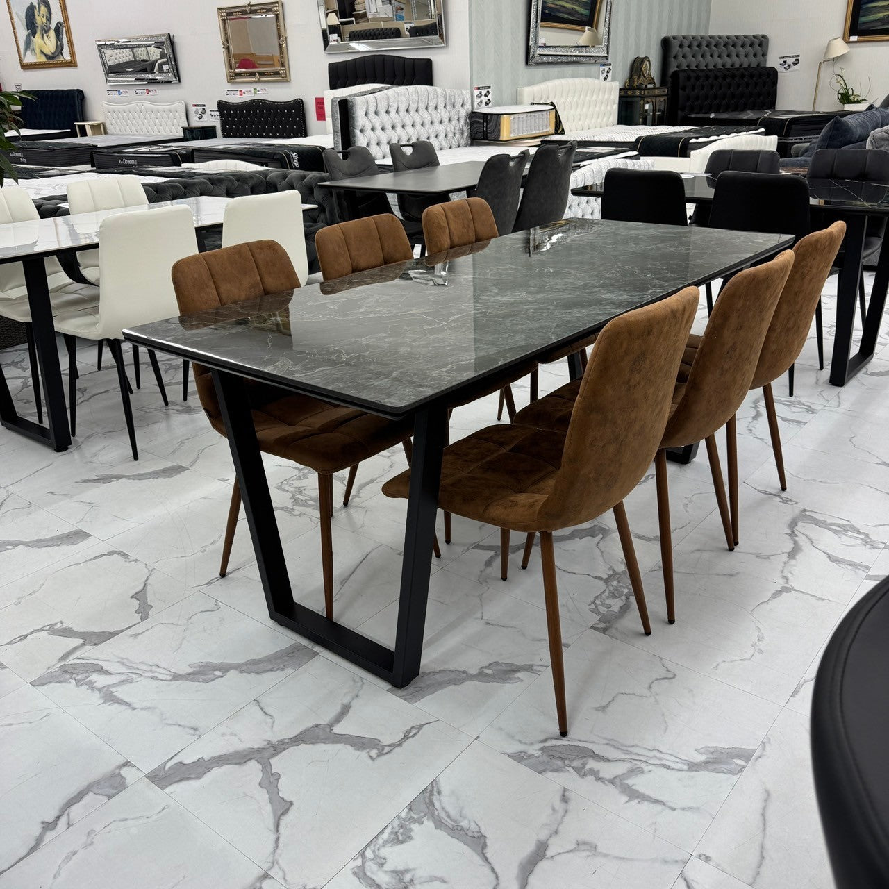 ダイニングテーブルセット6人掛け (MuranoⅢ 180 BR、PerlaⅡ)