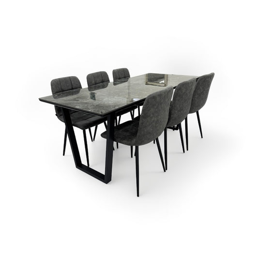 ダイニングテーブルセット6人掛け (MuranoⅢ 180 BR、PerlaⅡ)