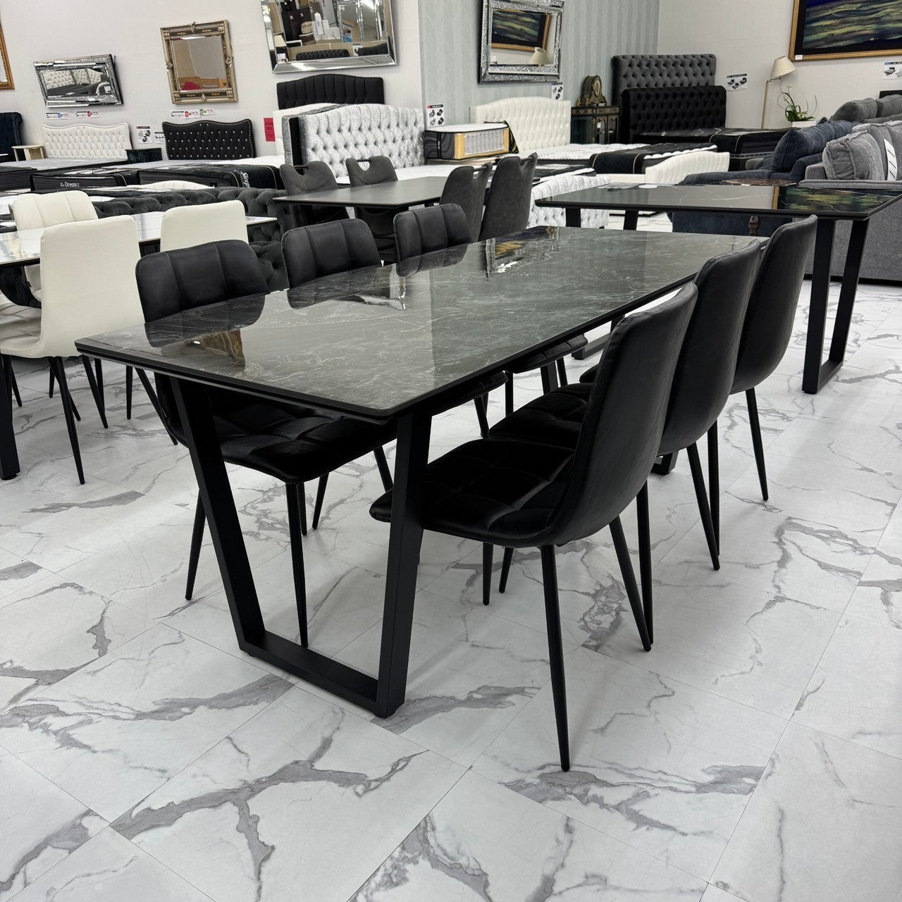 ダイニングテーブルセット6人掛け (MuranoⅢ 180 BR、PerlaⅡ)