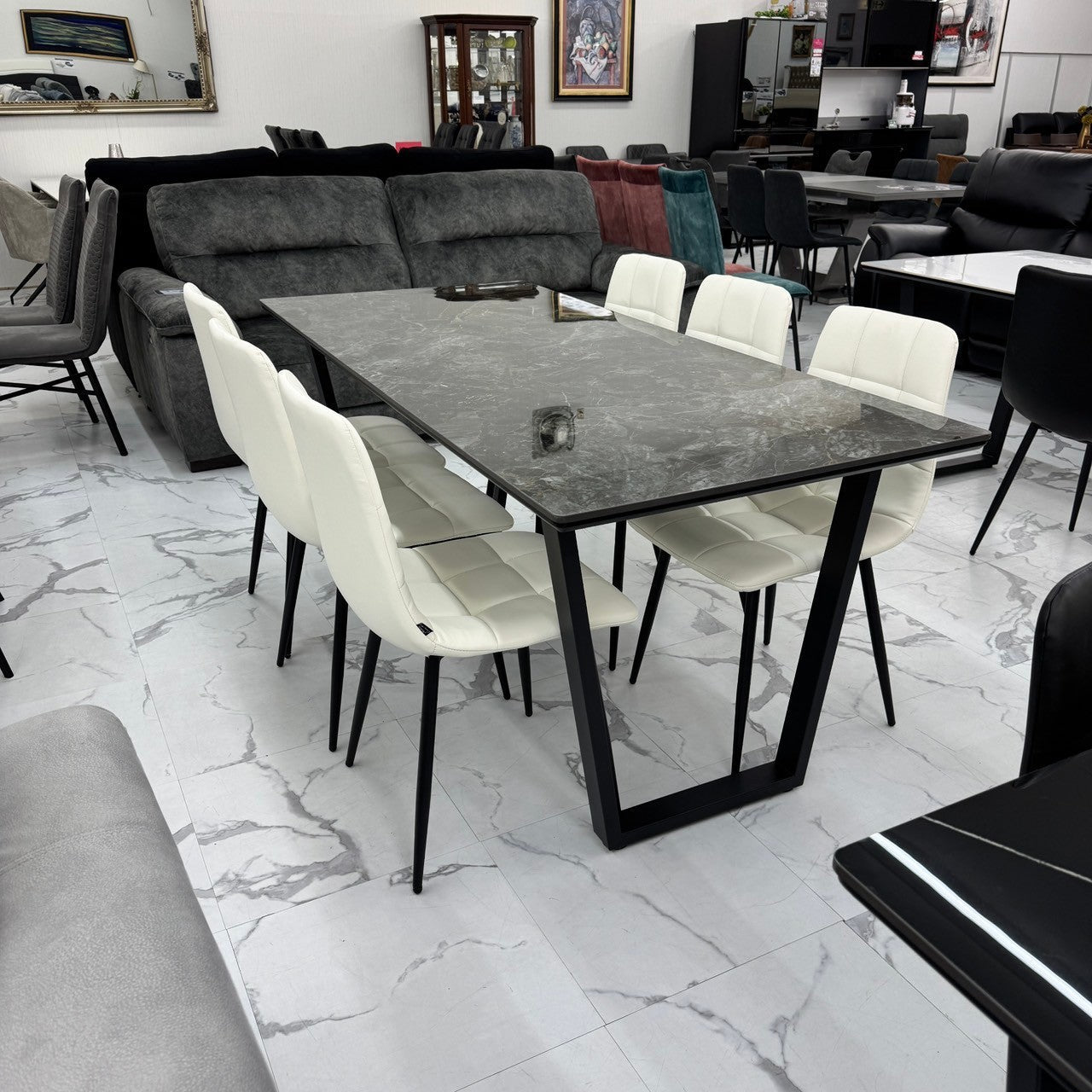 ダイニングテーブルセット6人掛け (MuranoⅢ 180 BR、PerlaⅡ)