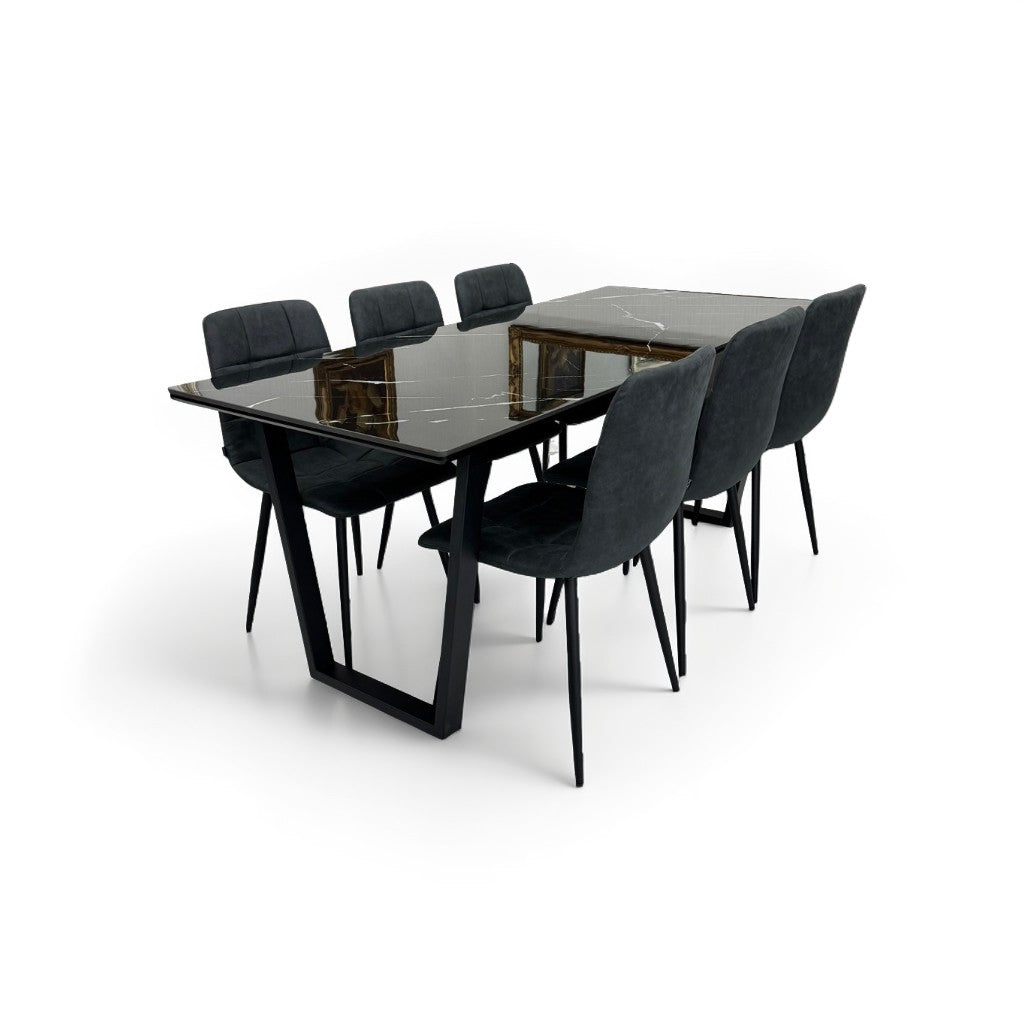 ダイニングテーブルセット6人掛け (MuranoⅢ 180 BK、PerlaⅡ)