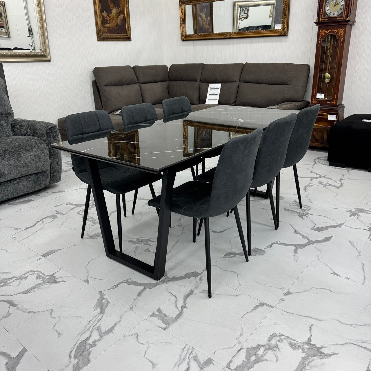 ダイニングテーブルセット6人掛け (MuranoⅢ 180 BK、PerlaⅡ)