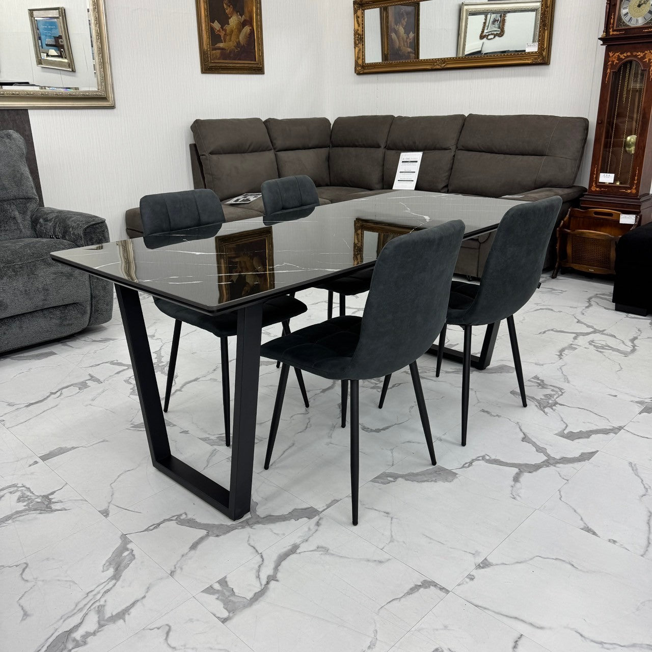 ダイニングテーブルセット4人掛け (MuranoⅢ 180 BK、PerlaⅡ)