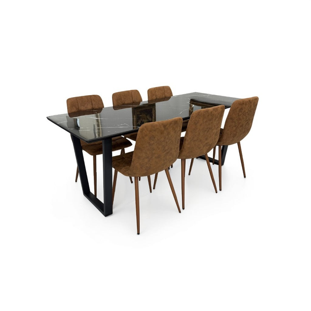 ダイニングテーブルセット6人掛け (MuranoⅢ 180 BK、PerlaⅡ)