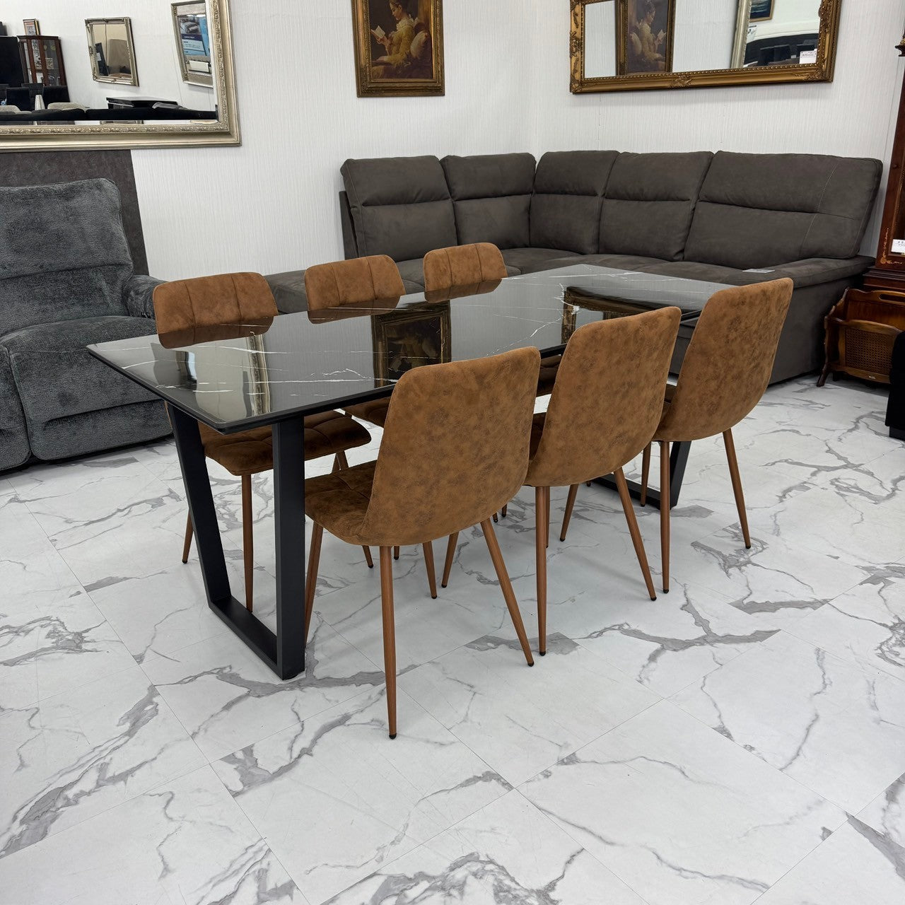 ダイニングテーブルセット6人掛け (MuranoⅢ 180 BK、PerlaⅡ)