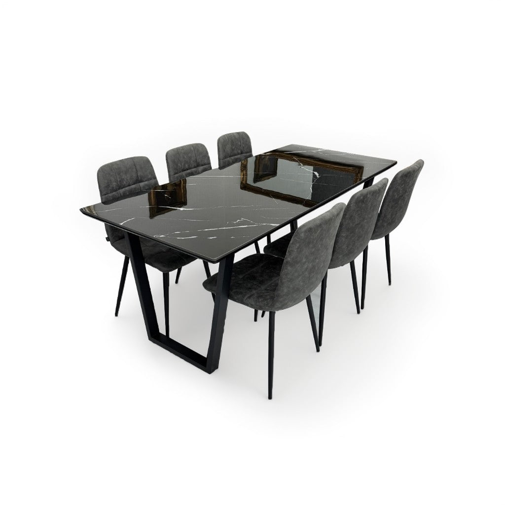 ダイニングテーブルセット6人掛け (MuranoⅢ 180 BK、PerlaⅡ)