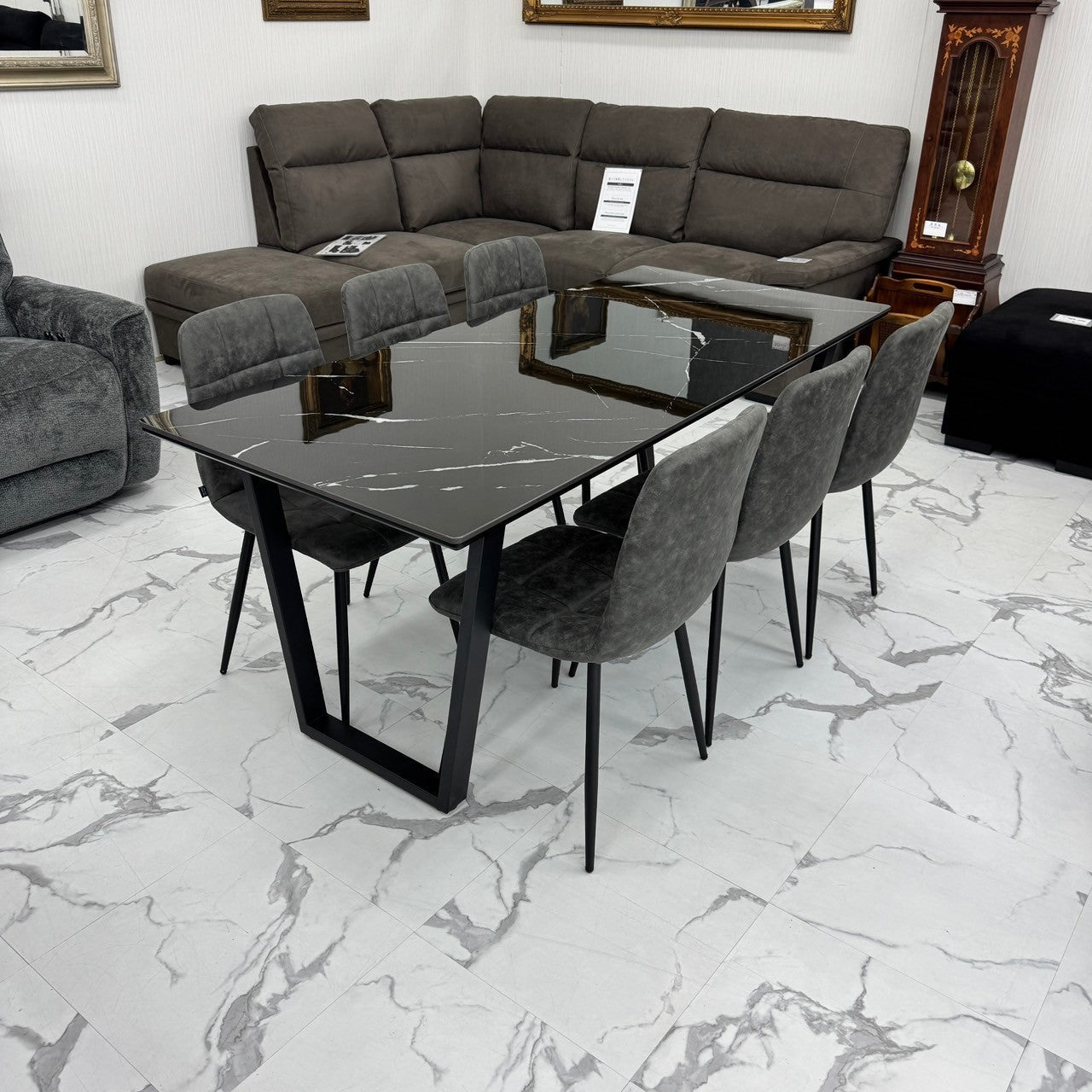 ダイニングテーブルセット6人掛け (MuranoⅢ 180 BK、PerlaⅡ)