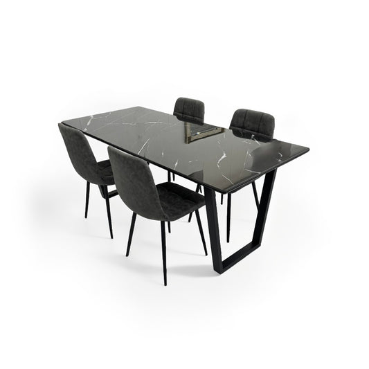 ダイニングテーブルセット4人掛け (MuranoⅢ 180 BK、PerlaⅡ)