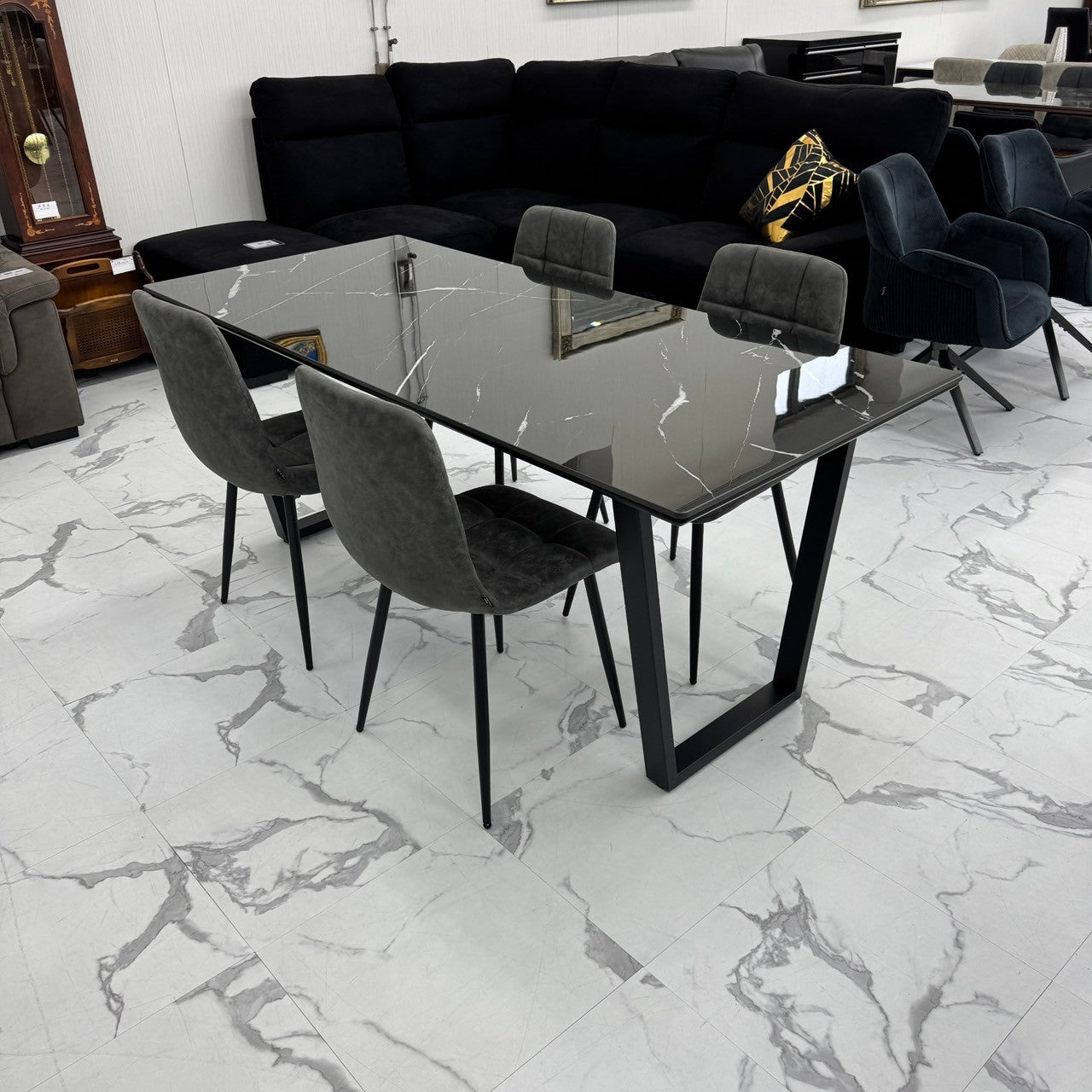 ダイニングテーブルセット4人掛け (MuranoⅢ 180 BK、PerlaⅡ)