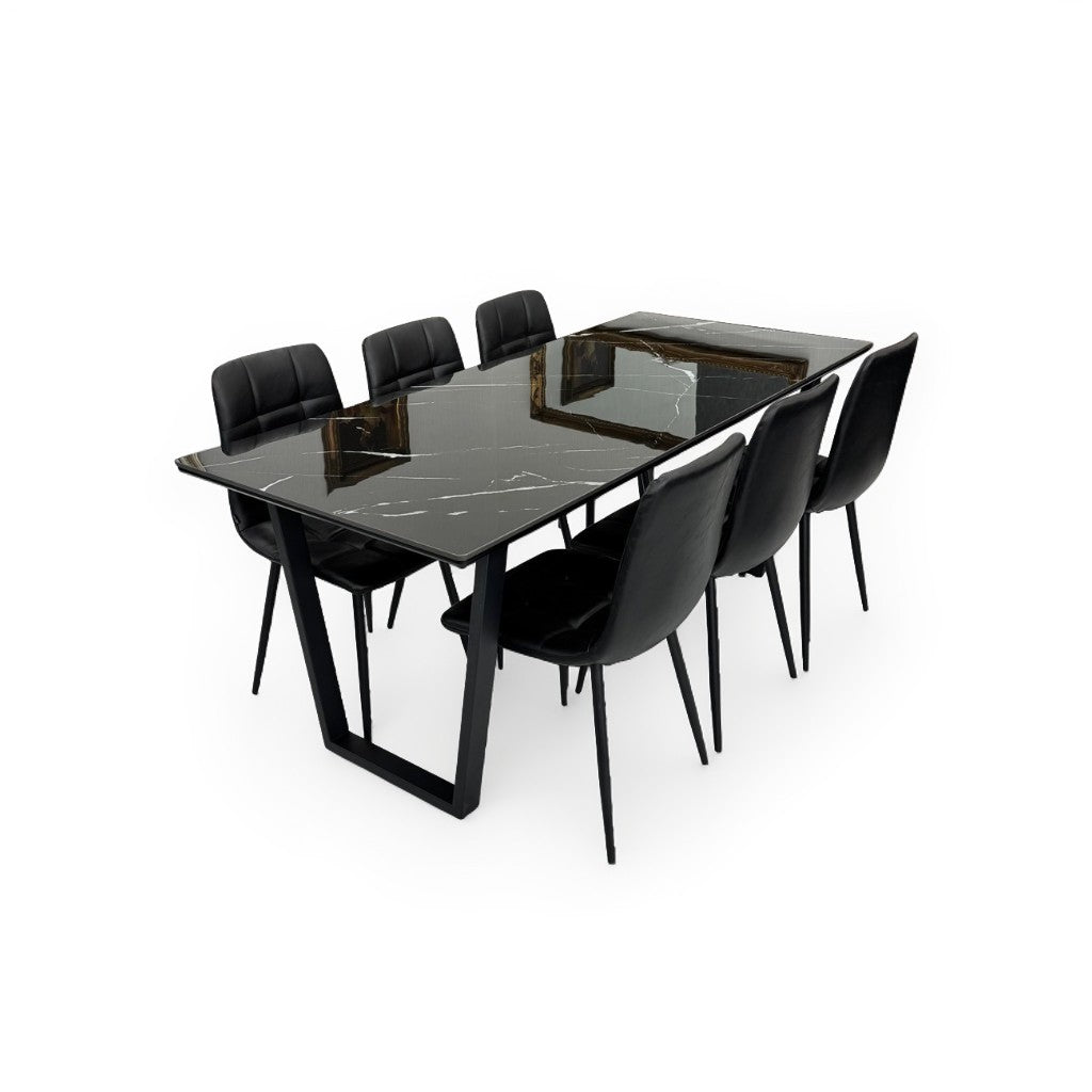 ダイニングテーブルセット6人掛け (MuranoⅢ 180 BK、PerlaⅡ)