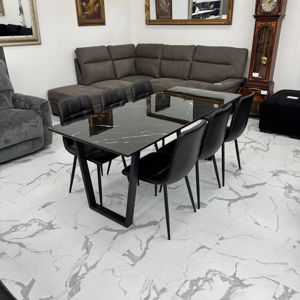 ダイニングテーブルセット6人掛け (MuranoⅢ 180 BK、PerlaⅡ)