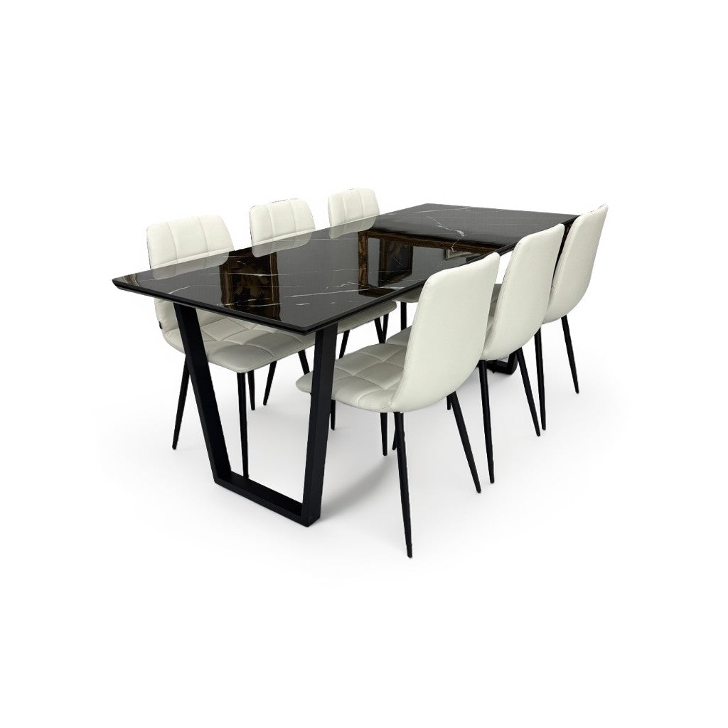 ダイニングテーブルセット6人掛け (MuranoⅢ 180 BK、PerlaⅡ)