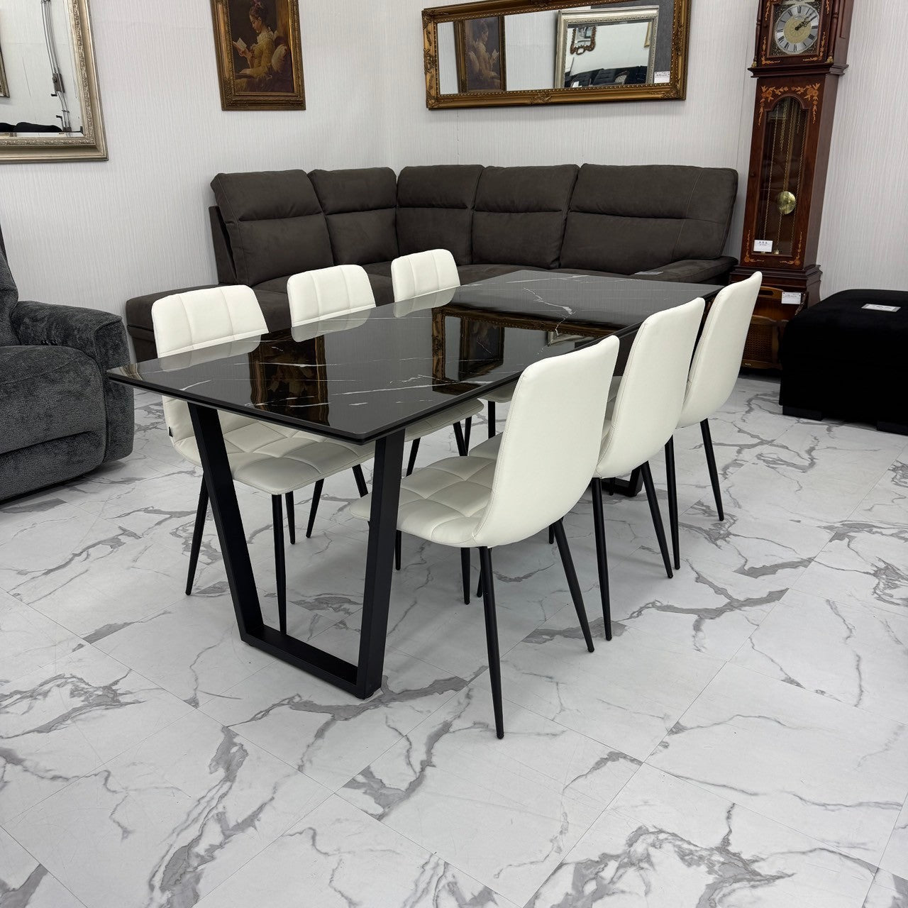 ダイニングテーブルセット6人掛け (MuranoⅢ 180 BK、PerlaⅡ)