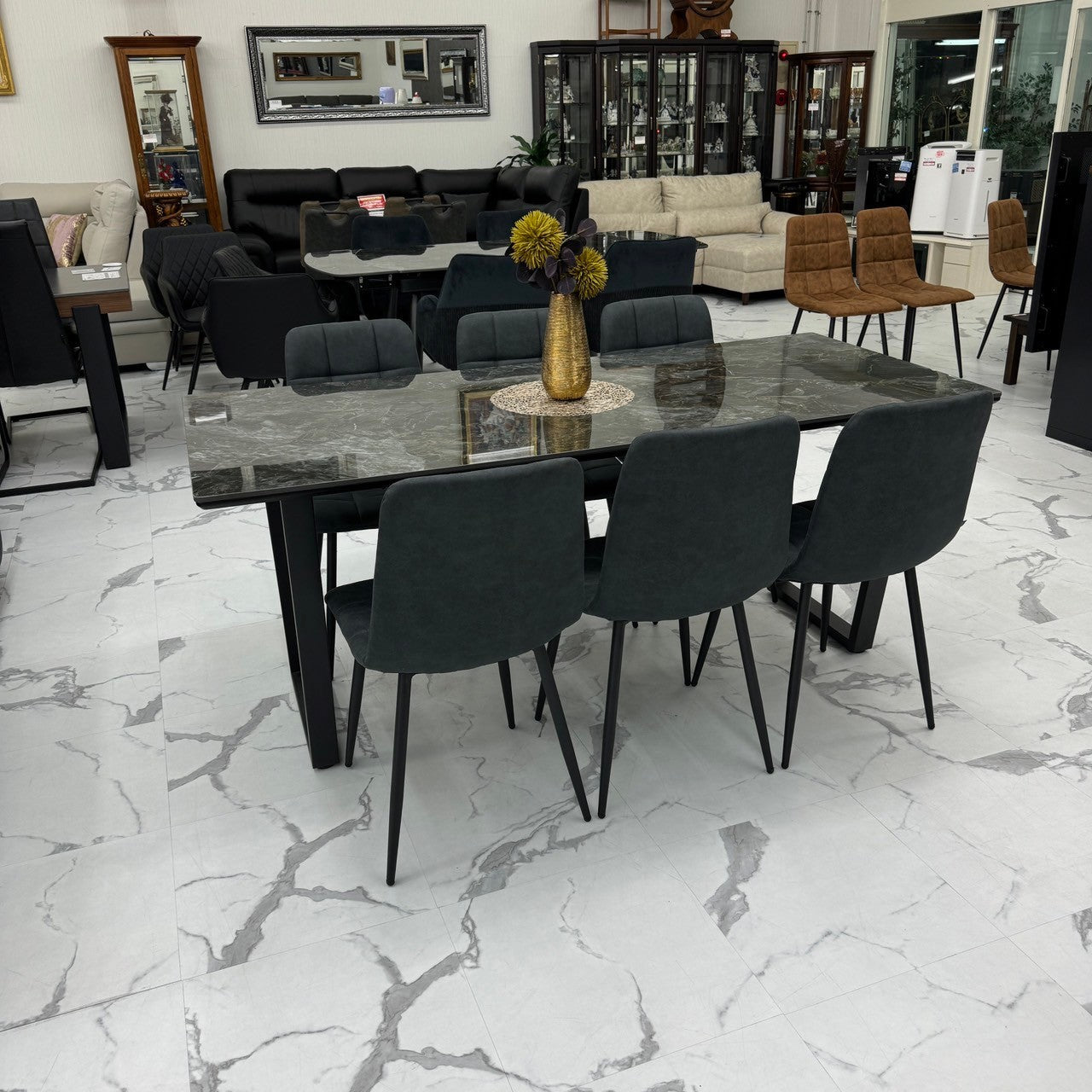 ダイニングテーブルセット6人掛け (MuranoⅢ 180 BR、PerlaⅡ)