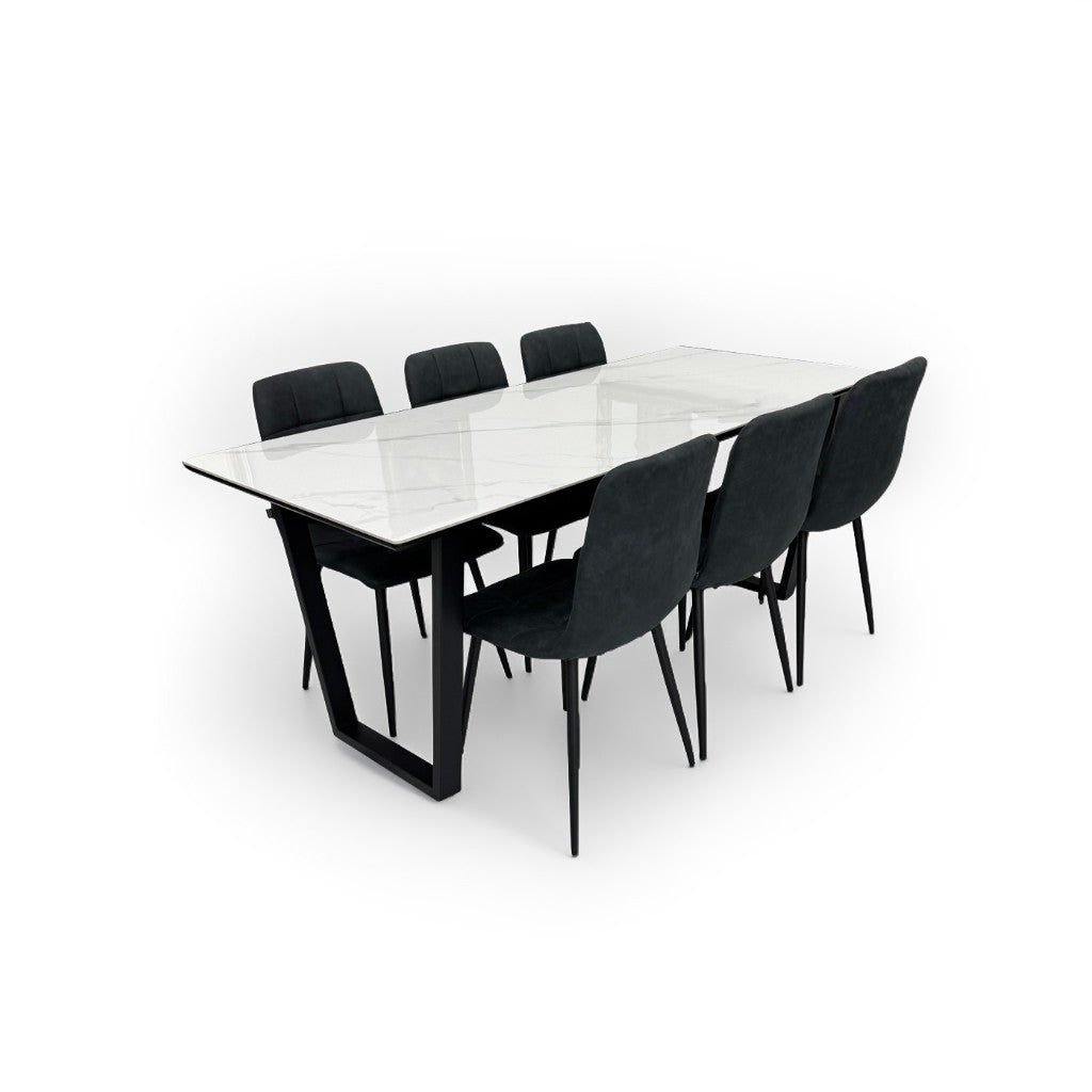 ダイニングテーブルセット6人掛け （MuranoⅢ 180 WH、PerlaⅡ