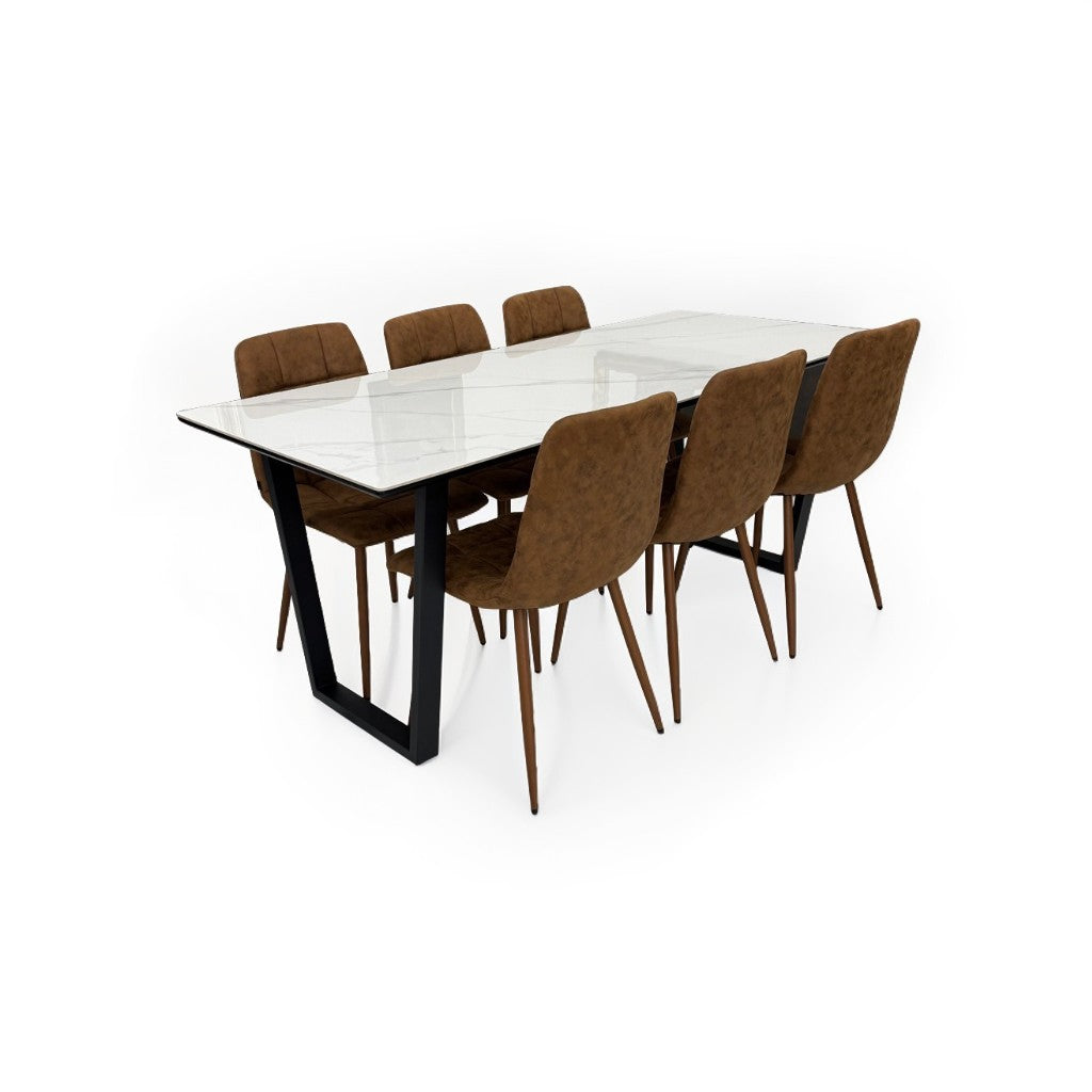 ダイニングテーブルセット6人掛け (MuranoⅢ 180 WH、PerlaⅡ)